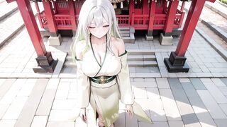 Silver-haired Shrine Maiden Secrets! Languidly Reclining in a Red Corridor, Her Stripped Shoulders and Lush Haunches Bare