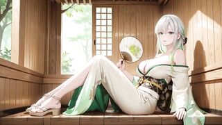 Silver-haired Shrine Maiden Secrets! Languidly Reclining in a Red Corridor, Her Stripped Shoulders and Lush Haunches Bare
