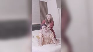 Stepmom bangs her slim stepdaughter with a thong-on!