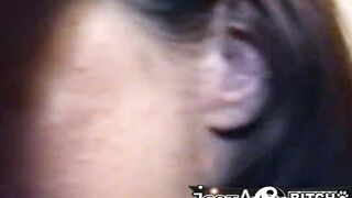 White Whore has joy swallowing two ebony schlongs