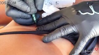 The golden-haired paid for the tattoo with her twat 'cuz it was smooth.
