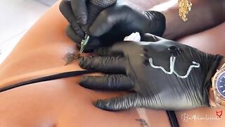 The golden-haired paid for the tattoo with her twat 'cuz it was smooth.