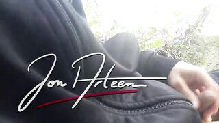 Homosexual male Jon Arteen, wearing adidas tracksuit Campus sneakers, gets a hard-on outdoors, jerks off, squirts large cumshots in advance of cleaning up