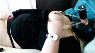 Chunky angel climax with nipp clamps and sextoy gag