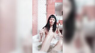 natural aged woman takes a baths lazily scrub herself and gets joy. bath with GinnaGg