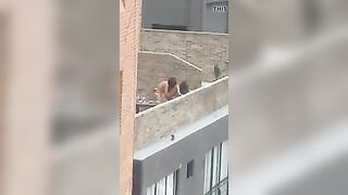 Lesbian strap-on on rooftop