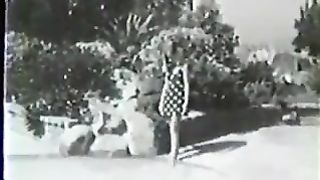 black and white vintage girls at the pool