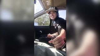 Lesbian Friend Gives Hand Job While Driving