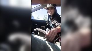 Lesbian Friend Gives Hand Job While Driving