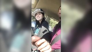 Lesbian Friend Gives Hand Job While Driving