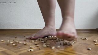 130kg Woman Walking on Pistachio Shells - Crunching Sounds