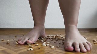 130kg Woman Walking on Pistachio Shells - Crunching Sounds