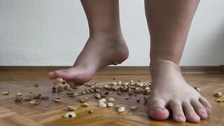 130kg Woman Walking on Pistachio Shells - Crunching Sounds