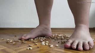 130kg Woman Walking on Pistachio Shells - Crunching Sounds