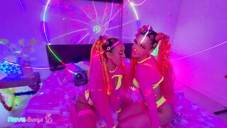 Sasha Tatcha and Madison Steele Shine in Body Paint for a Neon Threeway