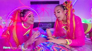 Sasha Tatcha and Madison Steele Shine in Body Paint for a Neon Threeway
