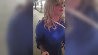 Sissy has to walk home with a giant load of cum of her face, humiliating cumwalk