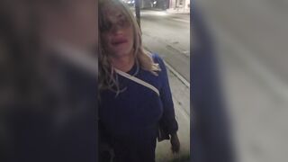 Sissy has to walk home with a giant load of cum of her face, humiliating cumwalk