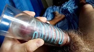 dude jerks off a large schlong and a lot of cum from a thick jock