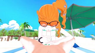 Sonia sucking weenie on the beach, swallows cum.