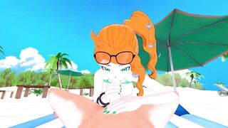 Sonia sucking weenie on the beach, swallows cum.