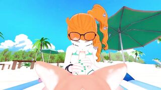 Sonia sucking weenie on the beach, swallows cum.