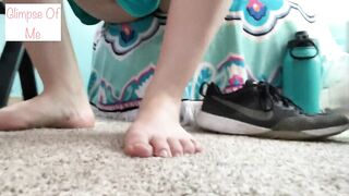 naked foot, putting on knee high socks, and nike shoes - glimpseofme