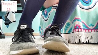 naked foot, putting on knee high socks, and nike shoes - glimpseofme