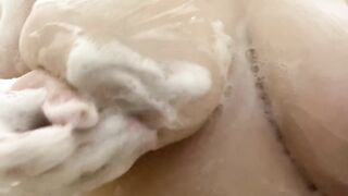 big beautiful woman Soapy natural titties shower wash