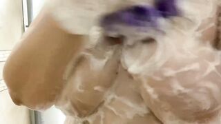 big beautiful woman Soapy natural titties shower wash