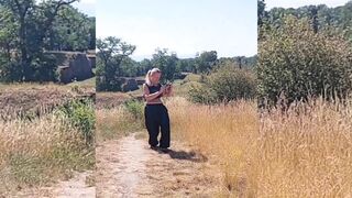 Golden-haired Aged Wife Enjoys It Stripped Outdoors