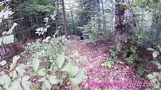 Aged chap watches beauty masturbate in the forest