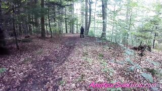 Aged chap watches beauty masturbate in the forest