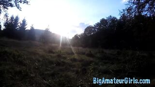 Oral job as the sun rises in the morning in the mountains.