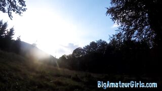 Oral job as the sun rises in the morning in the mountains.