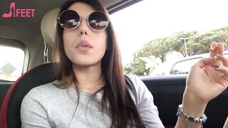 Petra smokin' in car