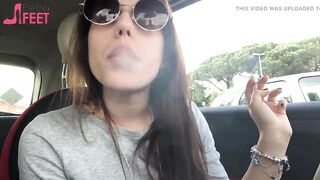 Petra smokin' in car