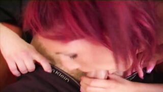Petite Cunt Red Head Whorebag Beauty Sucks Large Rod Semen Splatter Titties!
