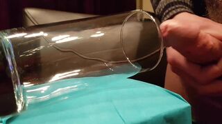 Great view of massive ejaculation explosion into glas from large consummate mushroom head ccuckold dick