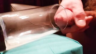 Great view of massive ejaculation explosion into glas from large consummate mushroom head ccuckold dick