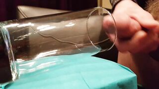 Great view of massive ejaculation explosion into glas from large consummate mushroom head ccuckold dick