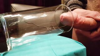 Great view of massive ejaculation explosion into glas from large consummate mushroom head ccuckold dick