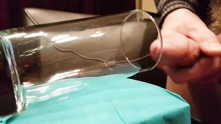 Great view of massive ejaculation explosion into glas from large consummate mushroom head ccuckold dick