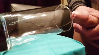 Great view of massive ejaculation explosion into glas from large consummate mushroom head ccuckold dick
