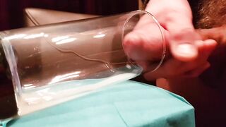 Great view of massive ejaculation explosion into glas from large consummate mushroom head ccuckold dick