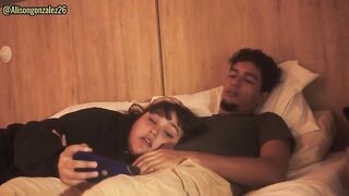 My stepsister is resting on my lap and I couldn't aid getting an erection; her reaction says it all!