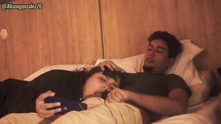 My stepsister is resting on my lap and I couldn't aid getting an erection; her reaction says it all!