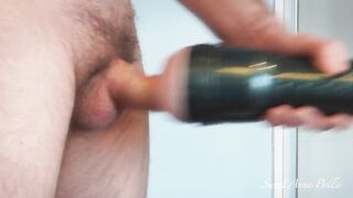 Palpitating knob cums on the ground after fast Fleshlight session - Sweetannabella