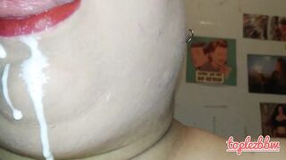 big beautiful woman drink your cum and let it trickle on her bulky tits