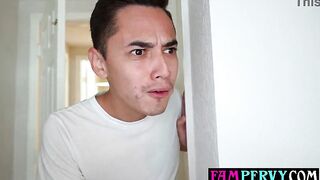 Excited teen stepsiblings play with their stepmoms sex tool and bang
